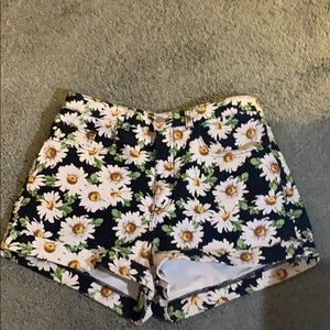 High waisted floral print shorts.